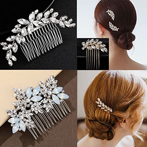 Delicadas hojas de perlas tiara boda dama de honor romántico tocado peines de pelo clips de novia flor pelo Pin(4)