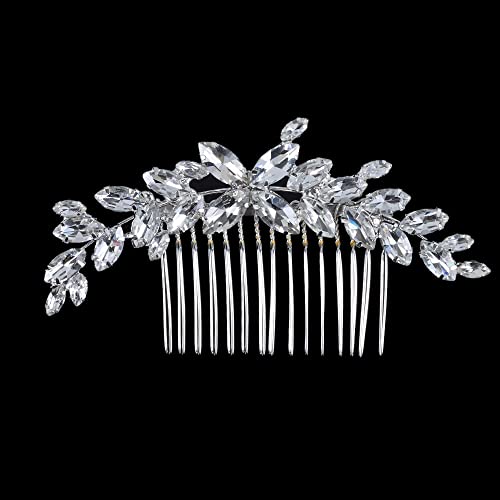 Delicadas hojas de perlas tiara boda dama de honor romántico tocado peines de pelo clips de novia flor pelo Pin(4)