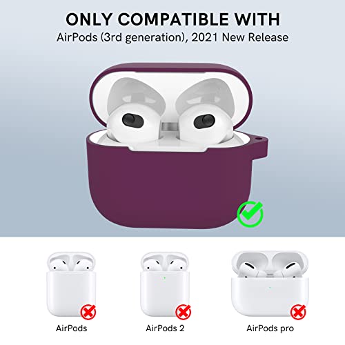 Delidigi Funda airpods 3, Fundas Protectoras de Silicona Accesorios de Piel con Arcilla de Limpieza AirPods para Apple AirPods 3 Generacion (2021) con Llavero(rojo vino)