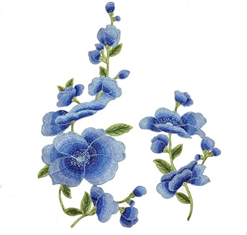 Demarkt – Lotus Parche con Plancha Patch Ropa Parches Bordado Applique Lotus DIY Artesanía Azul 27 cm y 48 cm