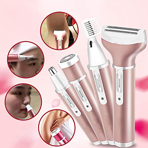 Depiladora 4 en 1 Lady Shaver, Anself Ladies Bikini Trimmer Electric Lady Shaver Recargable Vibrissae Trimmer Nariz Ceja Trimmer Sistema de preparación del cuerpo para Bikini Area (oro rosa)