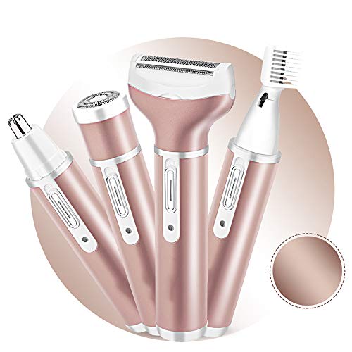 Depiladora 4 en 1 Lady Shaver, Anself Ladies Bikini Trimmer Electric Lady Shaver Recargable Vibrissae Trimmer Nariz Ceja Trimmer Sistema de preparación del cuerpo para Bikini Area (oro rosa)