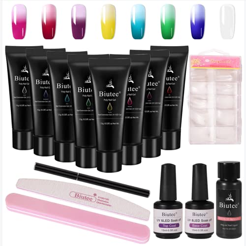 DEWEL temperature change Extensión de Uñas Gel 8PCS Colores Uñas Gel Kit Kit Gel de Extensión de Uñas , 1 capa de sellado y pegamento base, 1 bolígrafo de agua para lavar