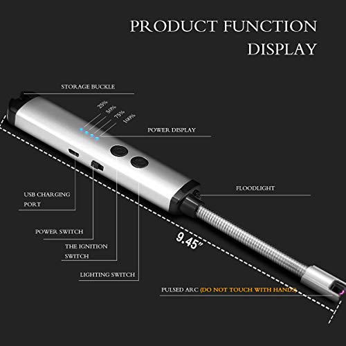 DGZZ - Encendedor eléctrico USB, arco eléctrico de cocina, encendedor recargable con cable USB, cuello largo y 360º flexible, encendedor largo para encender velas, estufas, barbacoas