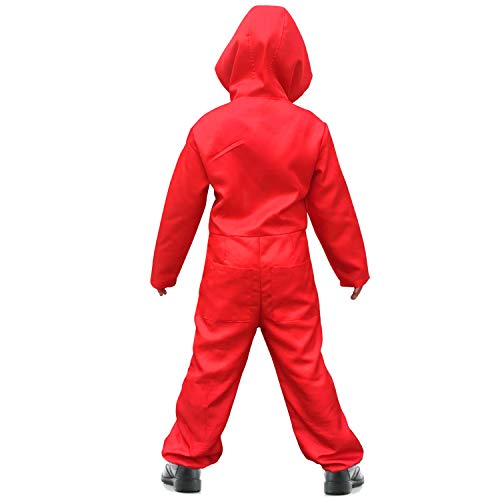 Disfraz Infantil Money Heist (6 - 10 años) 140 cm | Disfraz de la Serie de Casa de Papel | Niños | Traje Rojo con Capucha | Fiesta de Disfraces con temática de ladrón / ladrón | OriginalCup®