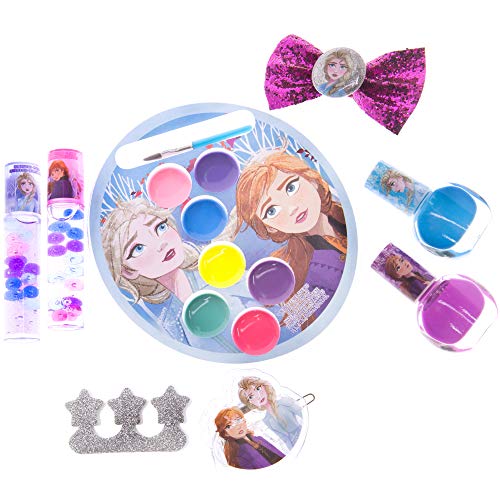 Disney Frozen - Townley Girl Juego de Maquillaje de Mochila, Incluye: Brillo de Labios, Lazos para el Cabello, Esmalte de uñas, Lima de uñas, bálsamo Labial, Espaciador de Dedos, Pegatinas para uñas