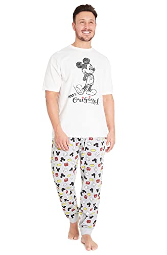 Disney Pijama Hombre de Mickey Mouse, Pijamas 2 Piezas M - 3XL (XXL, Blanco/Multi)