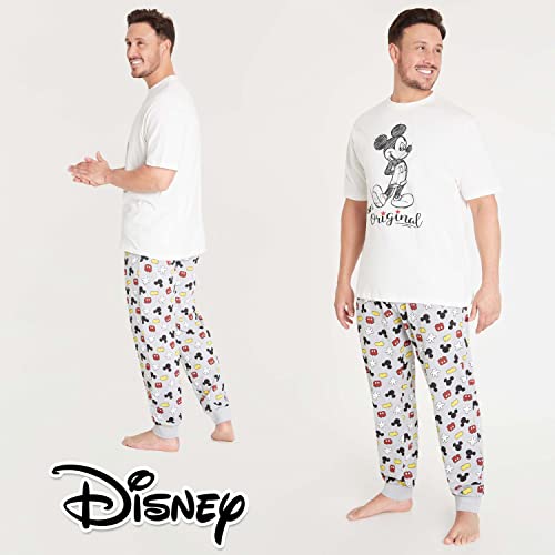 Disney Pijama Hombre de Mickey Mouse, Pijamas 2 Piezas M - 3XL (XXL, Blanco/Multi)