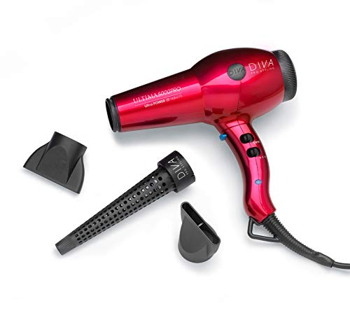 Diva Pro Styling Ultima 5000 Pro Cabello Secadora Profesional Con Acondicionamiento Iónico, 2200 W, Rojo 700 g