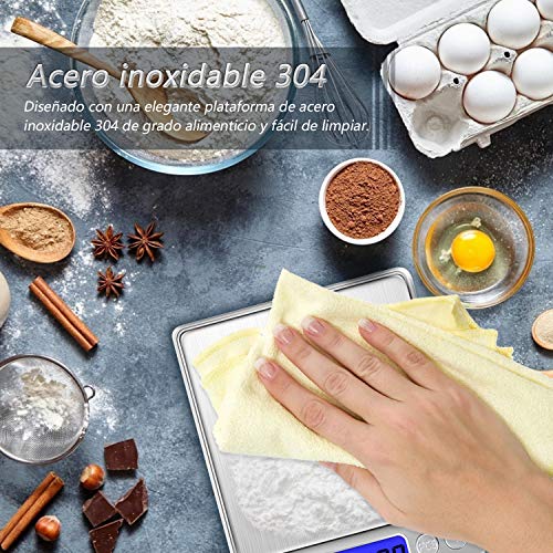 Diyife Báscula Digital de Cocina, 0.01g/500g Báscula Electrónica de Cocción de Alimentos con Pantalla LCD Báscula de Pesaje de Plataforma de Acero Inoxidable Báscula para Hornear y Cocinar