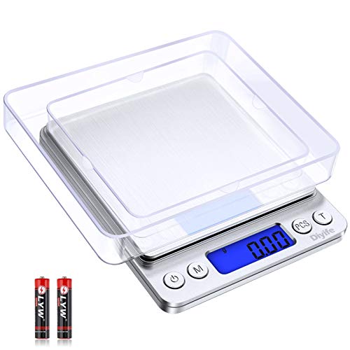 Diyife Báscula Digital de Cocina, 0.01g/500g Báscula Electrónica de Cocción de Alimentos con Pantalla LCD Báscula de Pesaje de Plataforma de Acero Inoxidable Báscula para Hornear y Cocinar