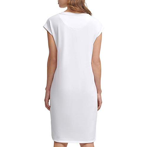 DKNY Sportswear Cap Sleeve Logo T-Shirt Vestido Casual, White, M Da Donna