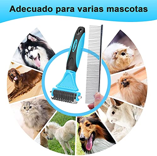 Docatgo Cepillo y Peines 2 en 1 para Perro Conejos Grooming Gatos,Husky Doble Lado Rastrillo de Acero Lnoxidable,Elimina Muerto Quita Los Corta Nudos Largo Corto Coat Carda Pelo Pelos,Grande