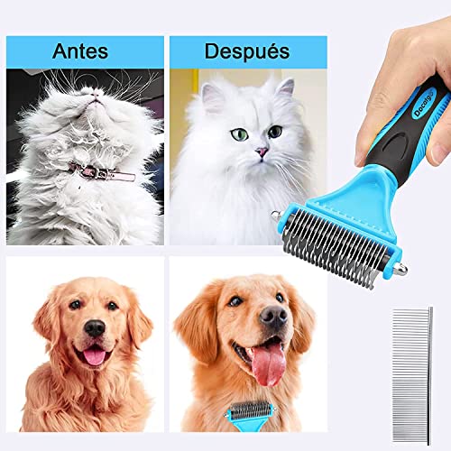 Docatgo Cepillo y Peines 2 en 1 para Perro Conejos Grooming Gatos,Husky Doble Lado Rastrillo de Acero Lnoxidable,Elimina Muerto Quita Los Corta Nudos Largo Corto Coat Carda Pelo Pelos,Grande