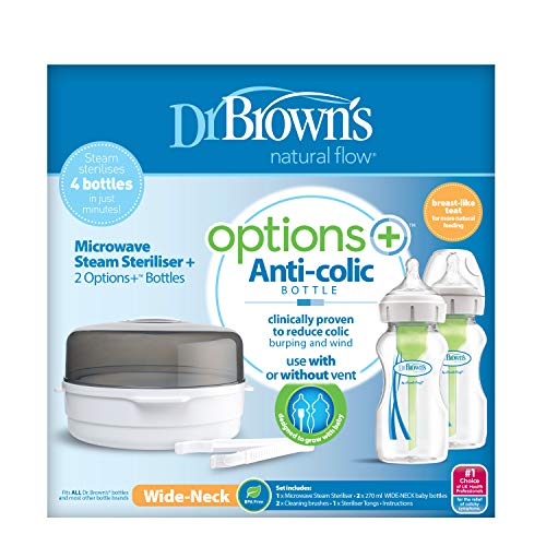 Dr. Brown's Options+ Esterilizador De Microondas Anticólico Incluye 2 Botellas De 270 Ml, color Transparente, 4 Count