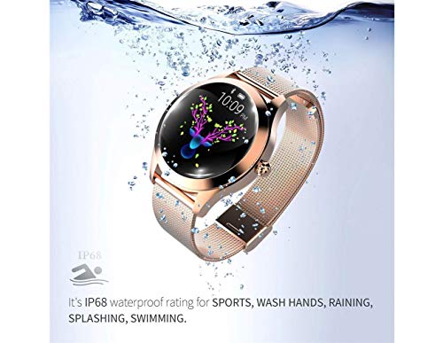 Dray Smartwatch KW10,Pantalla táctil Resistente al Agua Redonda Ip68,rastreador de Ejercicios con frecuencia cardíaca y Pulsera con podómetro para iOS/Android,Reloj Inteligente para Mujeres