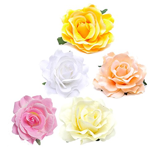 DRESHOW 5 Pack Flower Brooch Head Ornament Bride Women Rose Flower Hair Accessories Wedding Hair Clip Flamenco Dancer