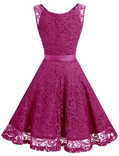 Dressystar Vestido Corto Elegante Mujer De Encaje Sin Mangas con Lazo para Madrina Fietsa Rosa S