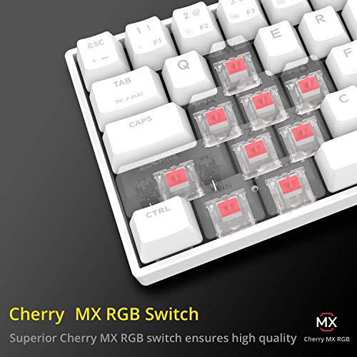 DREVO Calibur V2 TE Cherry MX Rojo RGB 60% Teclado Mecánico para Juegos, Distribución QWERTY Españo, Compacto de 72 Teclas, Compatible con PC/Mac, USB C, Blanco