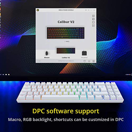 DREVO Calibur V2 TE RGB 60% Teclado mecánico para juegos, 72 teclas pequeño compacto, trabajo para PC/Mac [Interruptor rojo de Outemu -Diseño nórdico-Blanco]