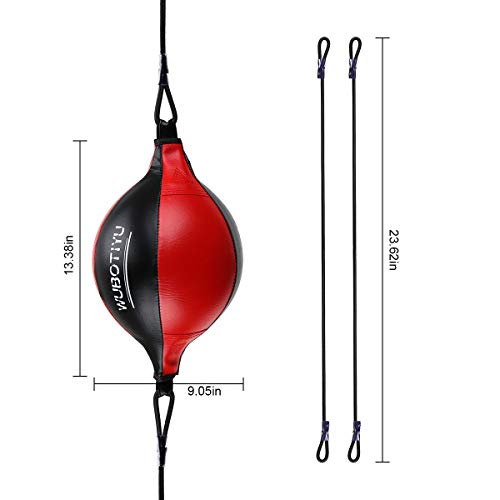 DricRoda - Pelota de boxeo de doble extremo con bomba gratis, bolsa de cuero para Dodge Speed Ball para gimnasio, artes marciales mixtas, deportes y entrenamiento, Negro Rojo