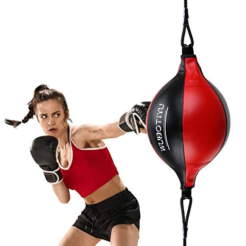 DricRoda - Pelota de boxeo de doble extremo con bomba gratis, bolsa de cuero para Dodge Speed Ball para gimnasio, artes marciales mixtas, deportes y entrenamiento, Negro Rojo