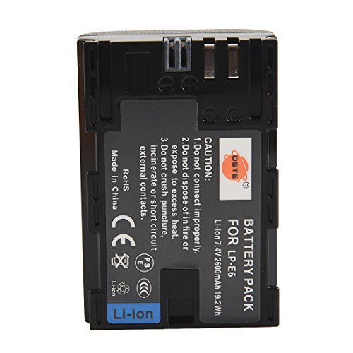 DSTE 2-Pack Spare Battery Compatible con Canon LP-E6 LP-E6N EOS 5D Mark II, 5D Mark III, 5D Mark IV, 5DS, 5DS R, 6D 7D 60D 60Da 70D 80D 90D, 7D markII, 7D markIII, XC10 Digital Camera