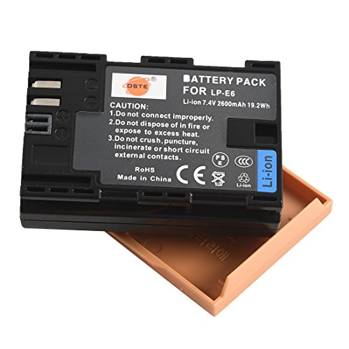 DSTE 2-Pack Spare Battery Compatible con Canon LP-E6 LP-E6N EOS 5D Mark II, 5D Mark III, 5D Mark IV, 5DS, 5DS R, 6D 7D 60D 60Da 70D 80D 90D, 7D markII, 7D markIII, XC10 Digital Camera