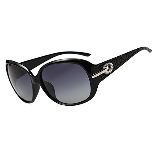 Duco Mujer Gafas de sol Classic Fashionable Ladies con lentes polarizadas de gran tamaño 100% protección UV 6214 (Negro brillante)