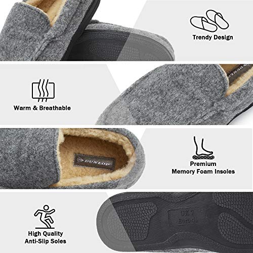 Dunlop Zapatillas Casa Hombre | Pantuflas Estilo Mocasines Cerradas | Zapatillas de Casa Invierno Calientes Suela de Goma Dura | Regalos Originales para Hombre (43, Gris, numeric_43)