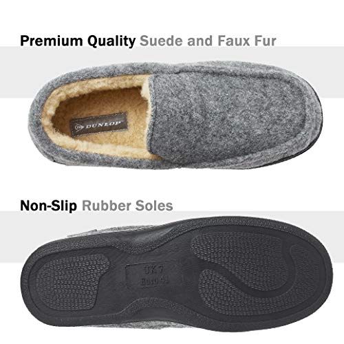 Dunlop Zapatillas Casa Hombre | Pantuflas Estilo Mocasines Cerradas | Zapatillas de Casa Invierno Calientes Suela de Goma Dura | Regalos Originales para Hombre (43, Gris, numeric_43)