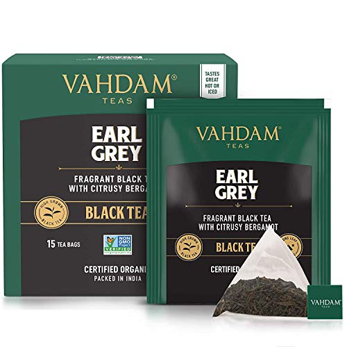 Earl Grey Citrus, (30 bolsitas de té), 100% NATURAL, Pirámide de hojas largas Earl Grey Tea Bags, aromático y delicioso, té negro mezclado con aceite natural de bergamota