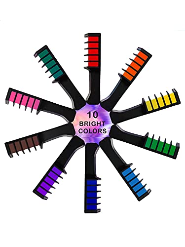 EBANKU 10 Colores Peines de Tiza Temporales de Cabello Tinte no Tóxico Lavables Para niños Pelo teñido, Fiesta, Navidad y Cosplay DIY