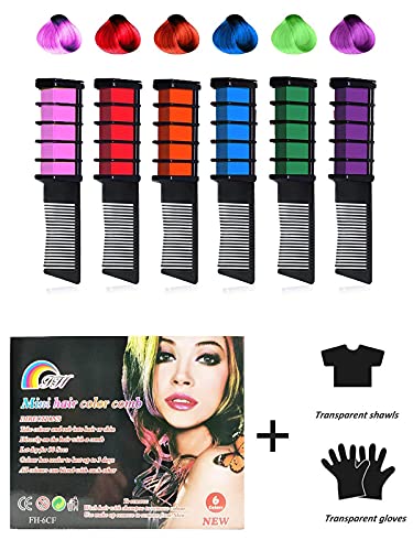 EBANKU 6 Colores Peine de Tiza Kit, Lavables coloración Temporal Tinte del Cabello para Niños Regalos Navidad Fiestas Cosplay DIY