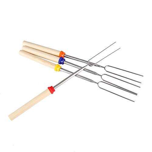 Ecloud Shop Marshmallow Tostado Barbacoa Stick-Conjunto de 5 Telescópico Acero Inoxidable Skewer Tenedores para Perros Calientes-Extensible a 32 Pulgadas de Largo-2 Varillas para Asar Gratis