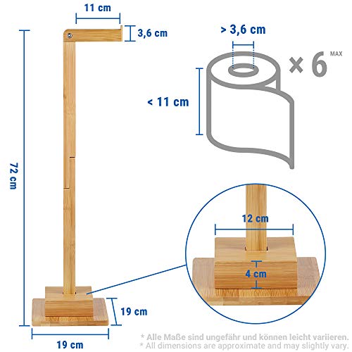 ecooe Extiende el Soporte de Bambú Para Papel Higiénico sin Perforar Almacenamiento de Papel Higiénico Soporte de Rollo de Pie Ideal para 6 Soportes de Papel Higiénico y Organizador (72 cm)