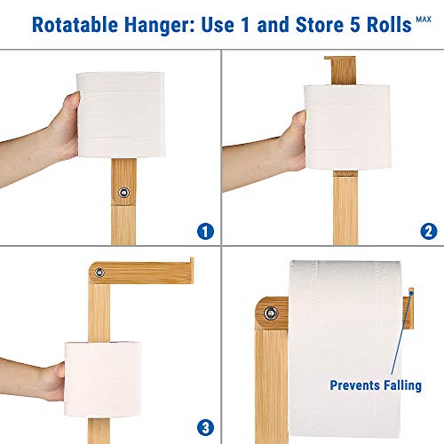 ecooe Extiende el Soporte de Bambú Para Papel Higiénico sin Perforar Almacenamiento de Papel Higiénico Soporte de Rollo de Pie Ideal para 6 Soportes de Papel Higiénico y Organizador (72 cm)