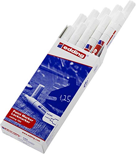 edding 780 marcador de tinta opaca - blanco - 10 rotuladores - punta redonda 0,8 mm - para metal, vidrio, piedras o plástico - resistente al calor, permanente, no mancha, impermeable