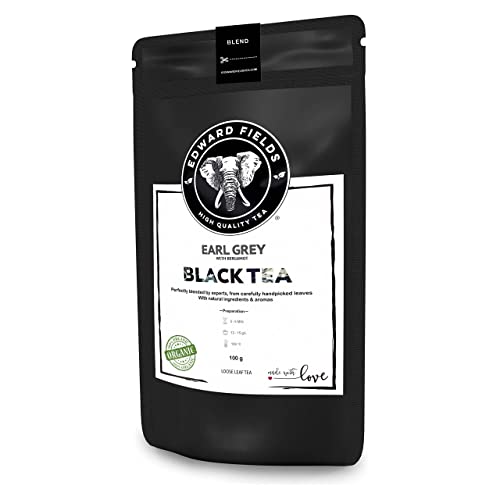 Edward Fields Tea ® - Té negro Earl Grey orgánico a granel. Té bio recolectado a mano con ingredientes naturales y ecológicos, 100 gramos.