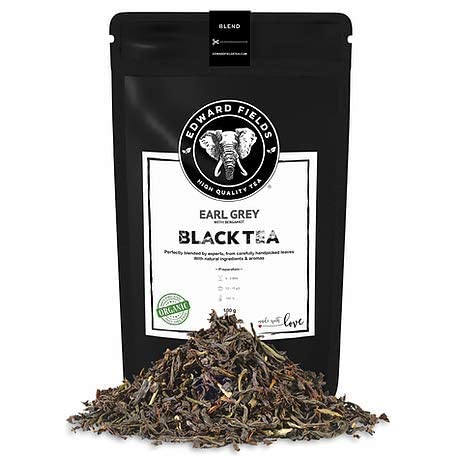 Edward Fields Tea ® - Té negro Earl Grey orgánico a granel. Té bio recolectado a mano con ingredientes naturales y ecológicos, 100 gramos.