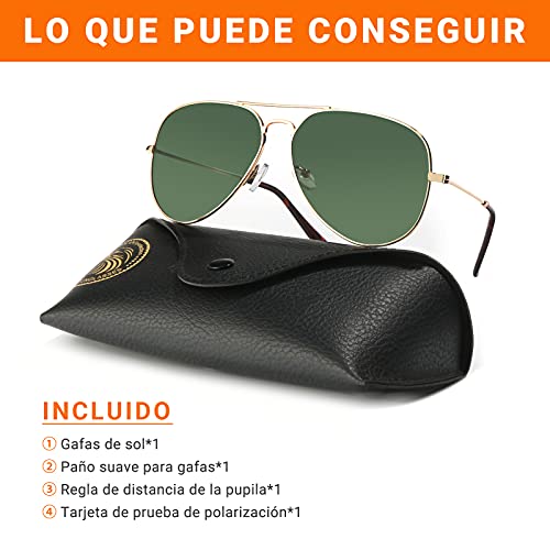 EFE Gafas de Sol Aviador Polarrizadas de Retro y Moda para Mujeres y Hombres Unisex Protección UV400 Contra los Rayos Ultravioletas para Pesca Senderismo Conducir Excursión Verde