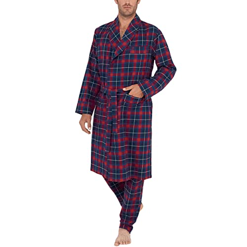 El Búho Nocturno - Bata Hombre Invierno Premium Franela Doble Peinado Cuadros Rojos 100% algodón Talla 7 (XXXL)