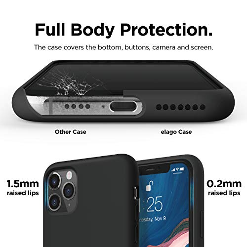 elago Funda Silicona líquida Compatible con iPhone 11 Pro MAX (6.5") - Premium Silicone, Protección de Cuerpo Completo : Estructura de 3 Niveles, Labio Elevado para Pantalla y cámara (Negro)