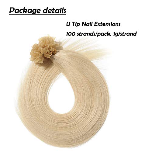 Elailite Extensiones Queratina 100 Gramos Pelo Natural 100% Remy Cabello Humano sin Clip U Tip Keratina 100 Piezas - 50cm #60 Rubio Platino