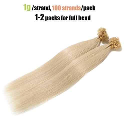 Elailite Extensiones Queratina 100 Gramos Pelo Natural 100% Remy Cabello Humano sin Clip U Tip Keratina 100 Piezas - 50cm #60 Rubio Platino