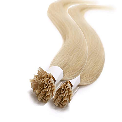 Elailite Extensiones Queratina 100 Gramos Pelo Natural 100% Remy Cabello Humano sin Clip U Tip Keratina 100 Piezas - 50cm #60 Rubio Platino