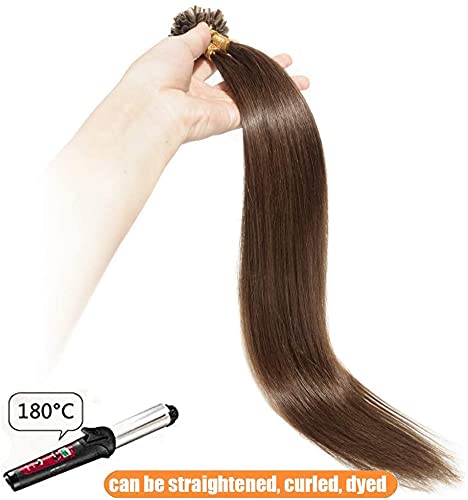 Elailite Extensiones Queratina Pelo Natural 1g * 100 Piezas - Cabello Humano sin Clip U Tip Keratina 100g 50cm #04 Castaño Medio