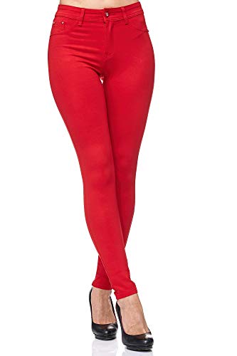 Elara Pantalón Elástico de Mujer Skinny Fit Jegging Chunkyrayan Rojo H21 Red 38 (M)