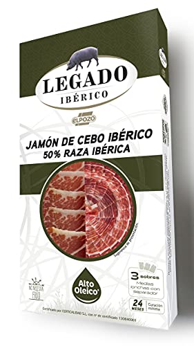 ElPozo Legado Ibérico Jamón Cebo Ibérico, 50% Raza Ibérica, 3sobres De 60 g, 180 Gramo