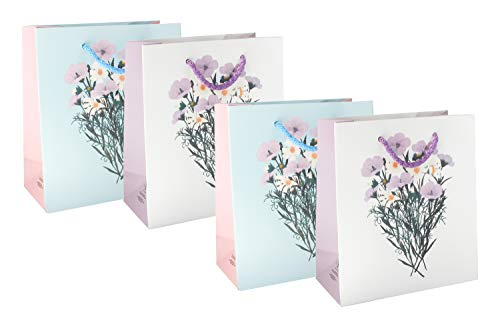 Emartbuy Conjunto de 4 Bolsa de Regalo de Lujo Papel Laminado Fuerte Colores Mezclados 18 x 16 x 8 cm - Ramo Floral